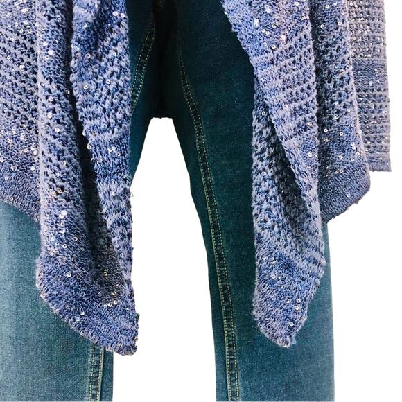 INC International Concepts Denim Blue Sparkle Sweater Waterfall Open Front - Picture 15 of 16